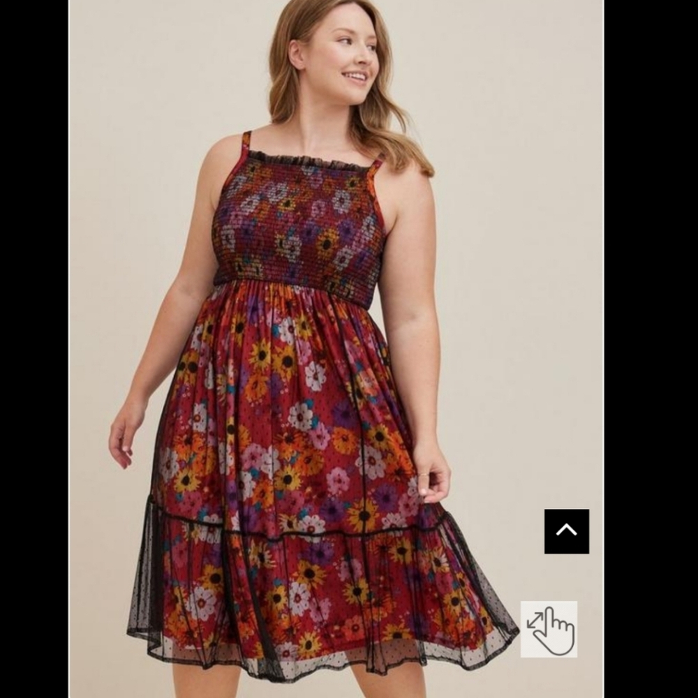 Torrid 4X Sleeveless Tiered Floral Smocked Dress Boho Tropical Dress - Picture 3 of 14